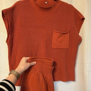 Orange Knit Sleeveless Top and Pant Set